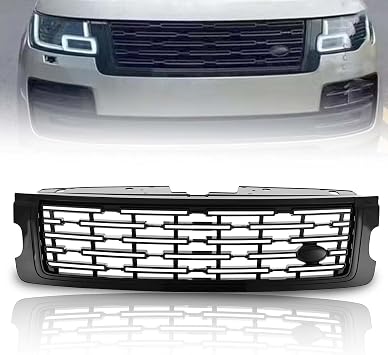 KARPAL Front Bumper Upper Grille Grill Gloss Black Compatible with 2018 2019 2020 2021 2022 Land Rover Range Rover Honeycomb Style