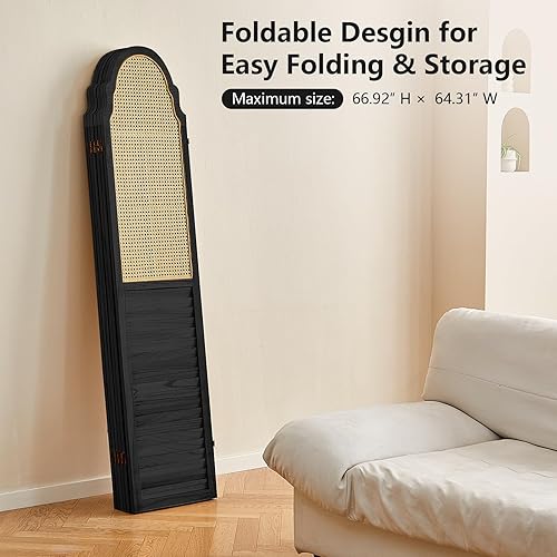 Miniatura 4 de BMWEI Separadores de habitación de 4 paneles, separadores de habitación plegables de madera, pantallas de privacidad individuales hechas de ratán