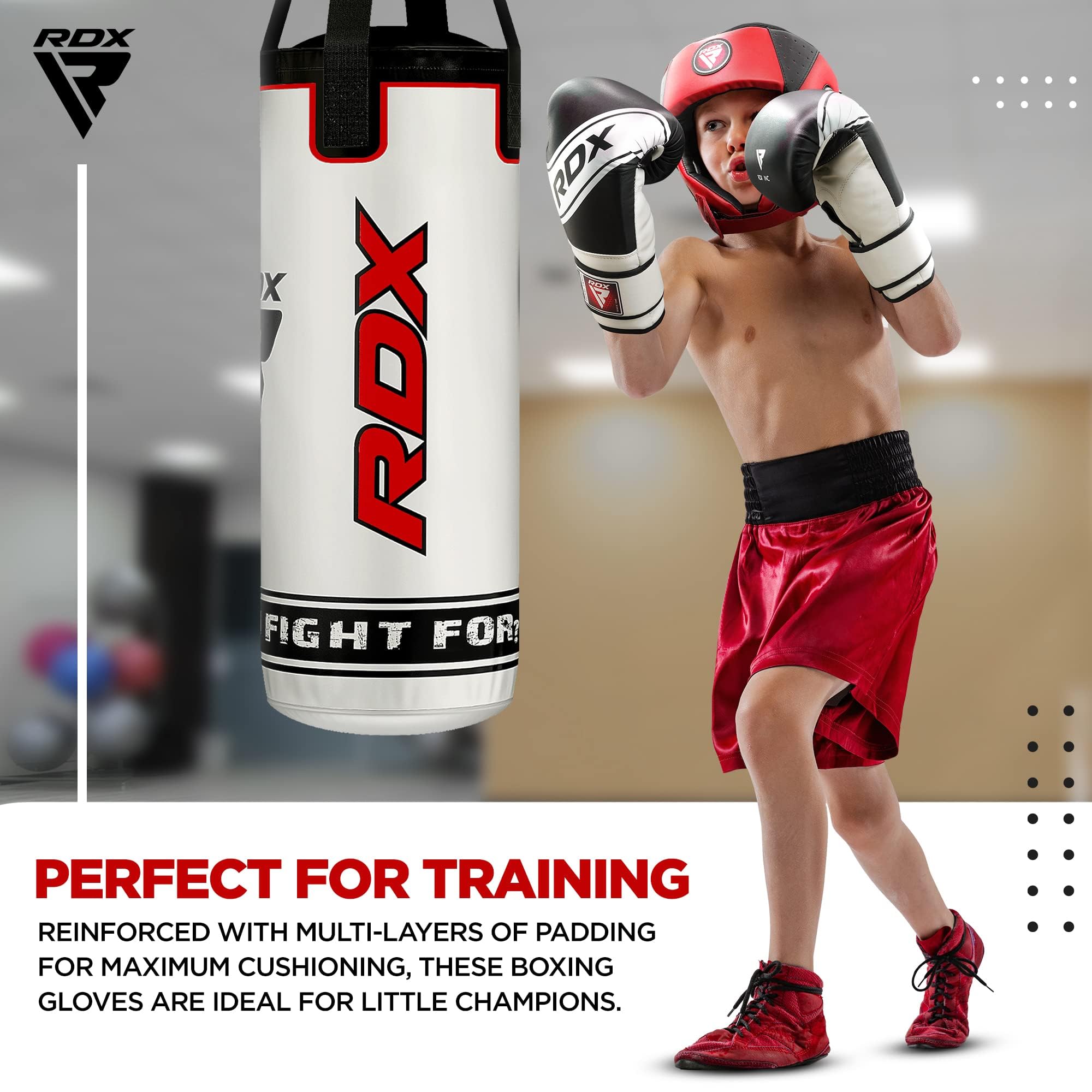 RDX Kinder-Boxsack, 61 cm, MMA, schwer, inkl. Boxhandschuhe, gefüllt, Kickboxing, Muay Thai