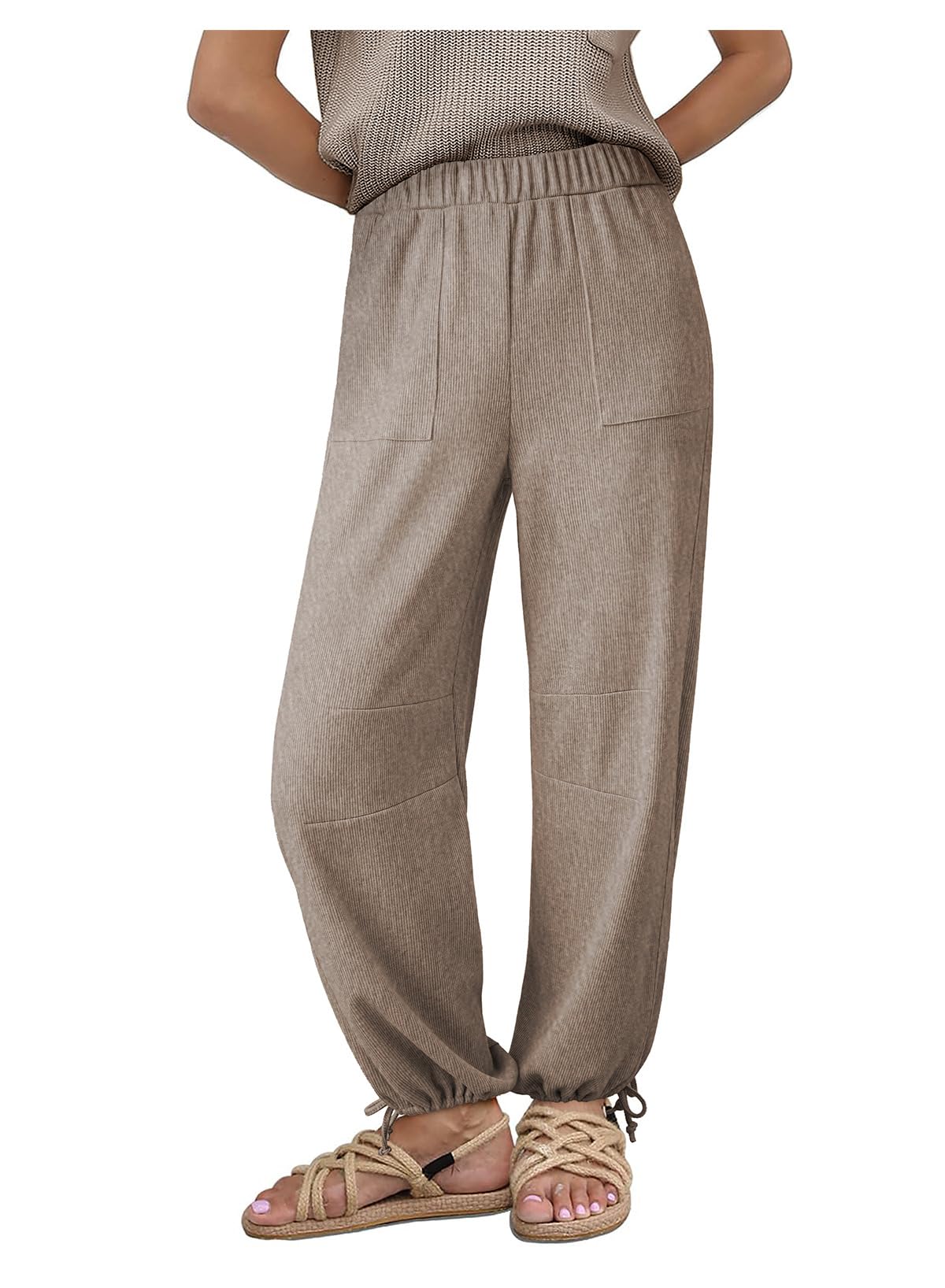 Dokotoo Womens Baggy Wide Leg Pants Drawstrings Cuffs Elastic Waisted Loose Palazzo Casual Harem Pants with Pockets