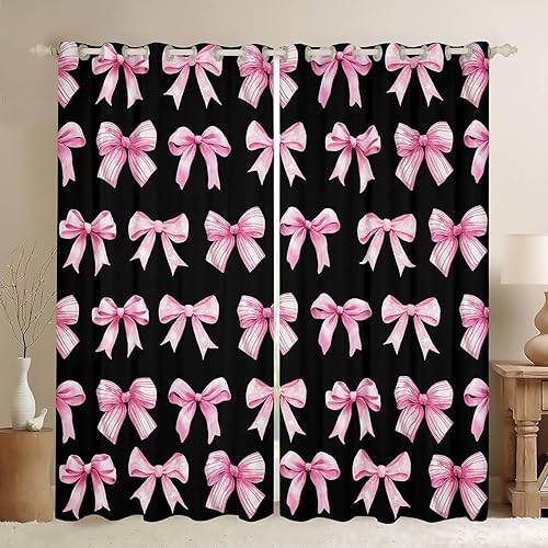 Miniatura 47 de Erosebridal Lindas cortinas opacas con lazo rojo y rosa para adolescentes, 2 paneles de 38 pulgadas de ancho x 54 pulgadas de largo, cortinas
