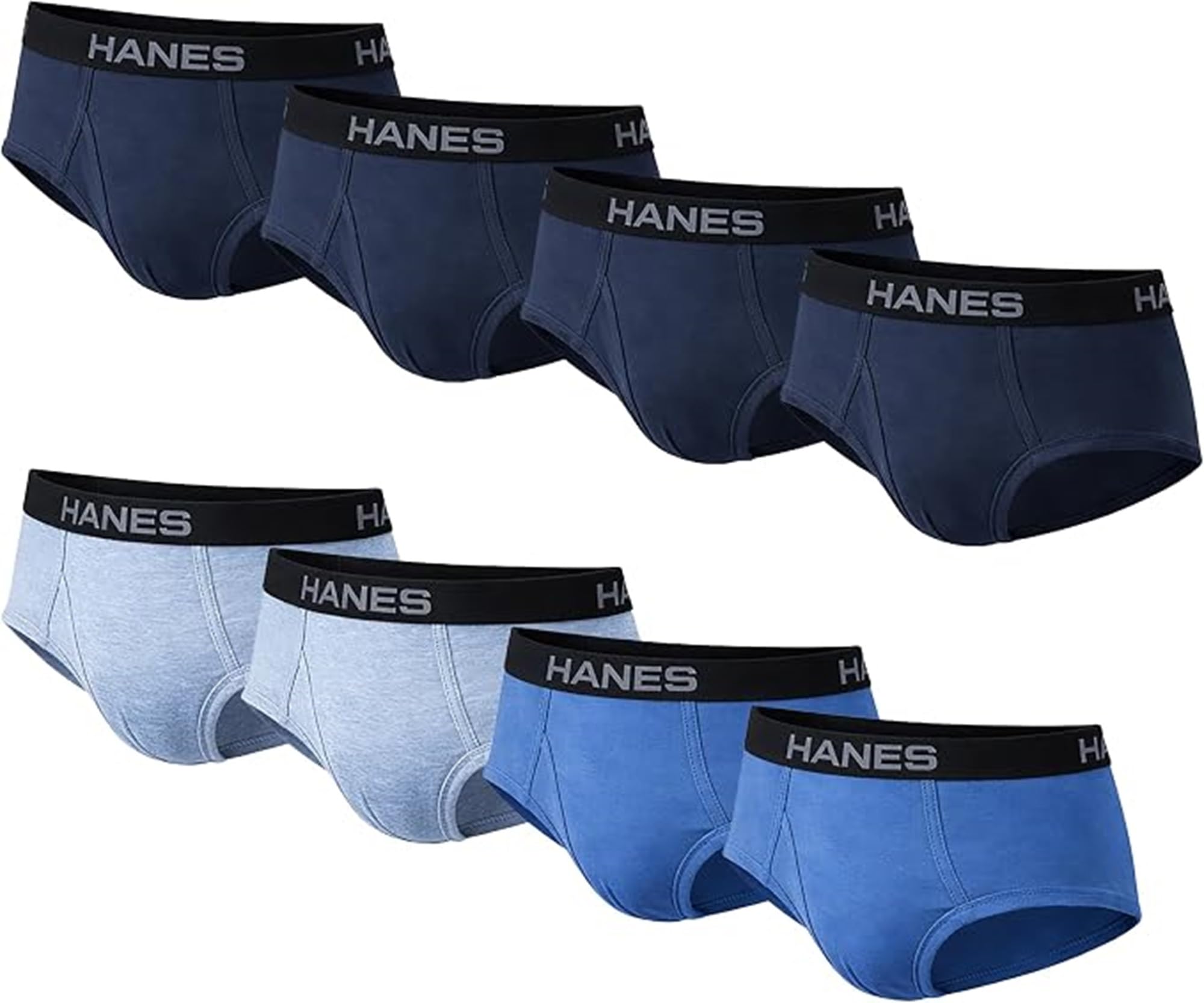 Hanes Men's Underwear Briefs, Cotton Mid Rise Briefs, Covered Waistband, Moisture Wicking, 8-pack - Assorted Blue - 8 Pack XX-Large