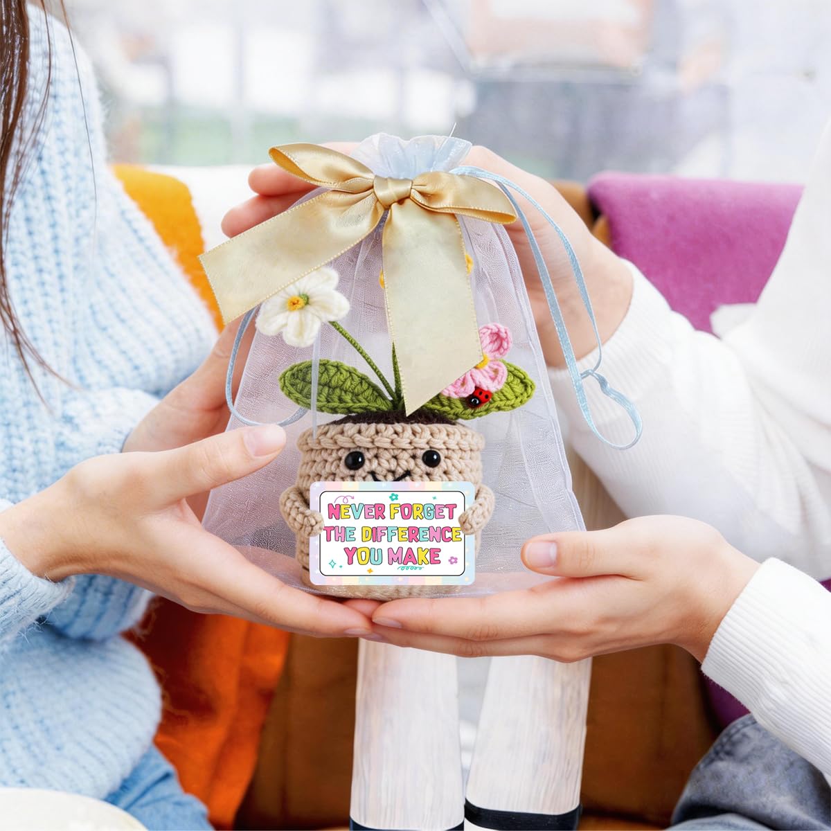 Teacher Gifts for Women Mentor,The Different You Make Emotional Support Plant Positive Crocheted Flowers Forget-Me-Not Gifts Teacher Appreciation Day Thank You Gift for Teachers Coworkers Mentors - 4