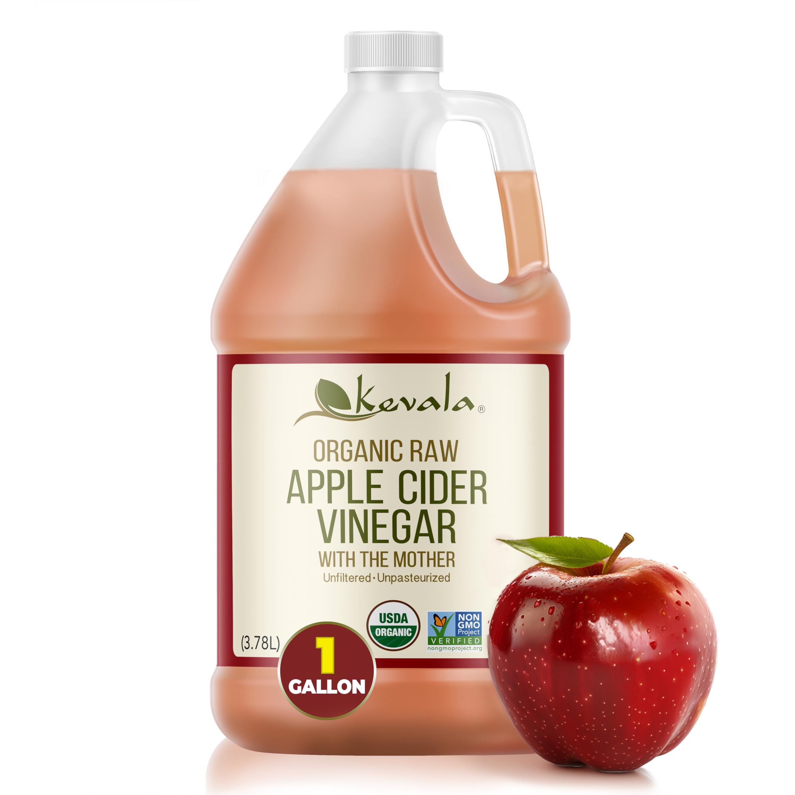 Kevala Organic Raw Apple Cider Vinegar - Unfiltered and Unpasteurized Vinegar for Cooking and Beauty, Addition to Your Routine for Gut Health and