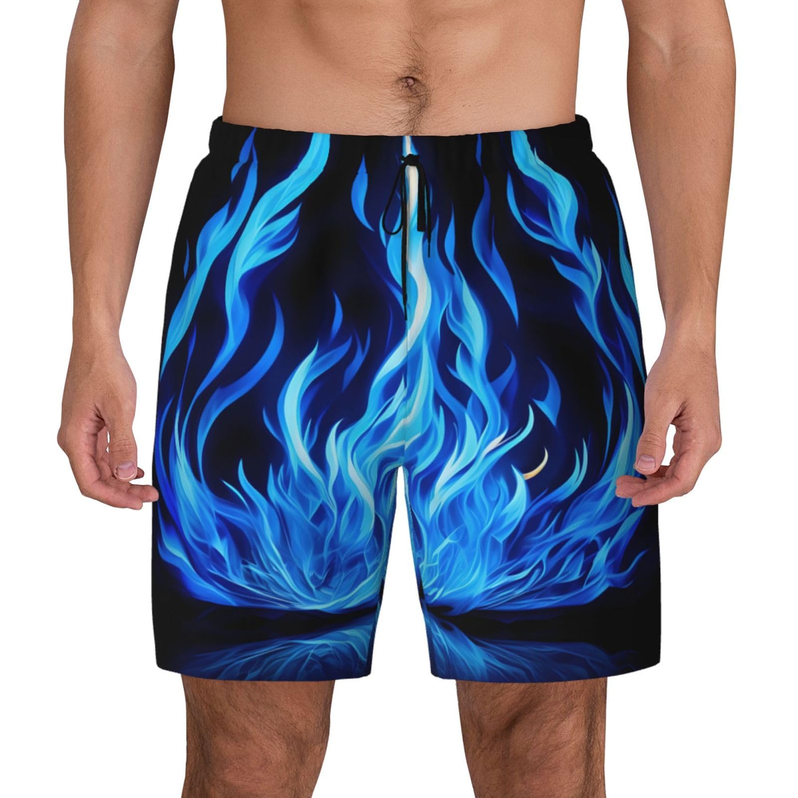 Short de bain indigo homme imprimé flamme avec doublure de compression - 8