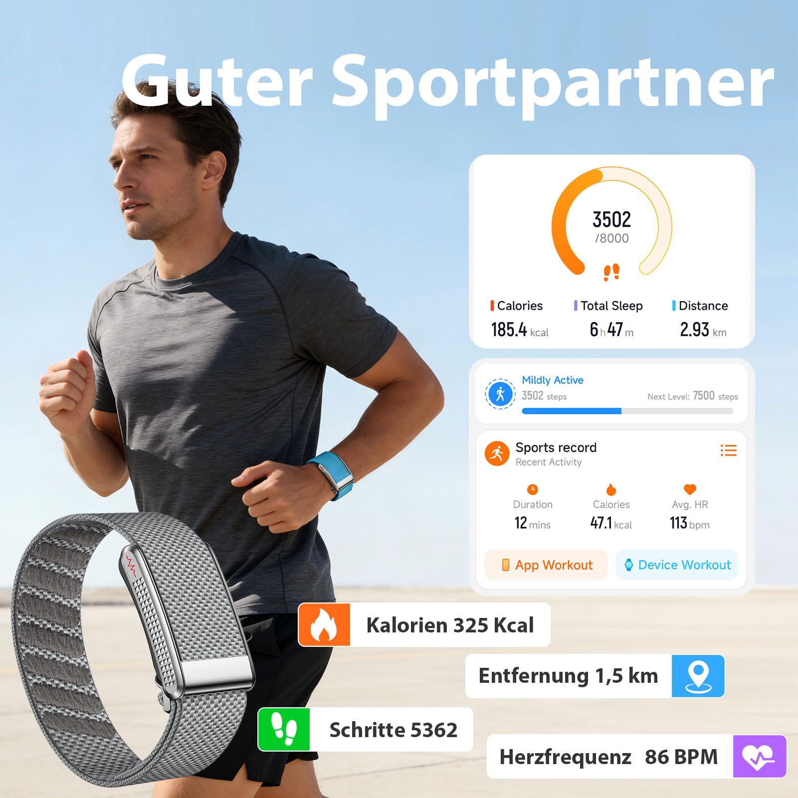 findtime Traqueur de fitness sans écran, tracker d'activité, bande connectée NFC, étanche IP68, calories, suivi de la distance, plusieurs modes sportifs, moniteur de sommeil, moniteur de fréquence