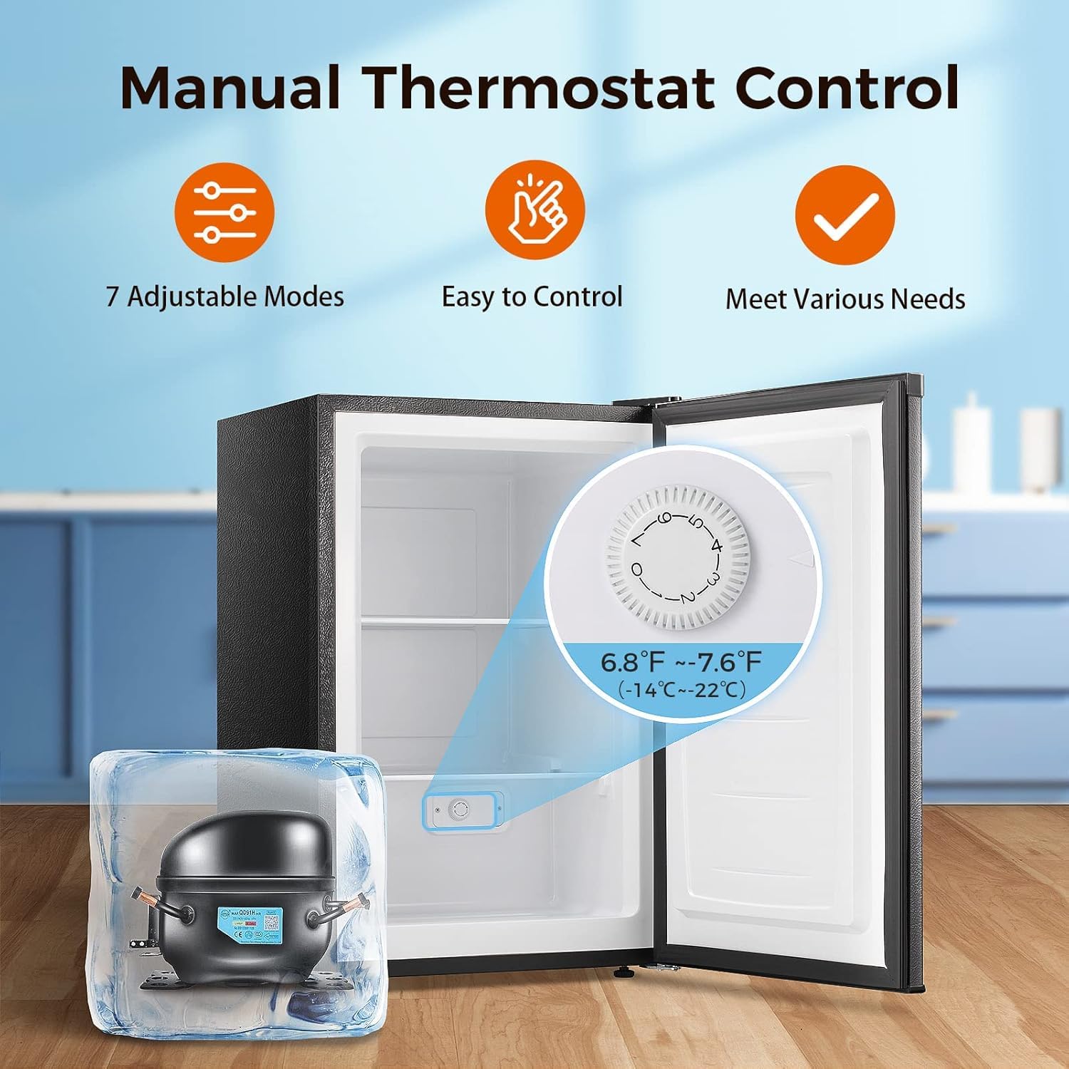 Kismile Upright Freezer,3.0 Cu.Ft Mini Freezer With Reversible Single Door,Removable Shelves,Small Freezer With Adjustable Thermostat For Home/Dorms/Apartment/Office (Black) on Fridge.com - View 4