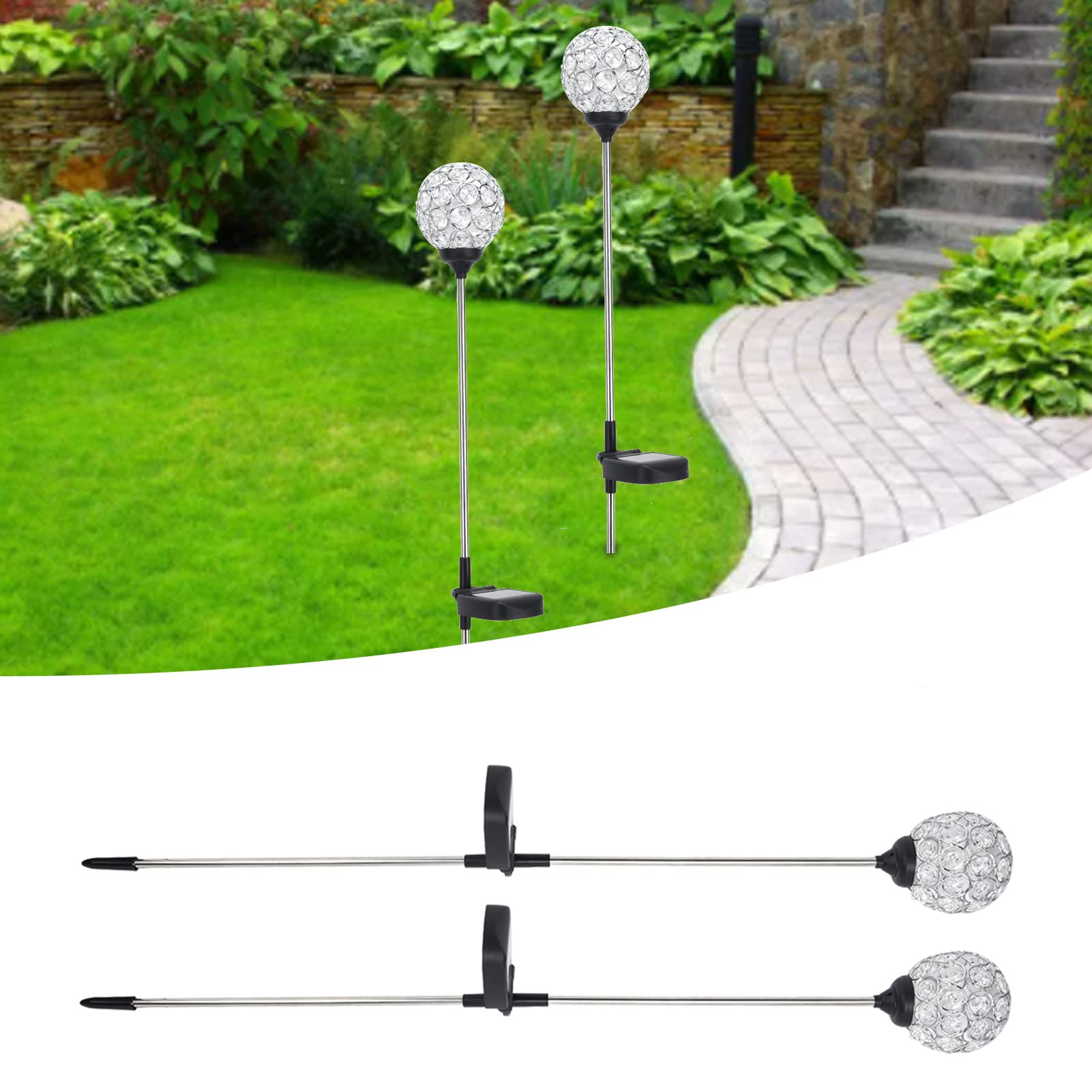 LED Kugel Solarleuchten IP65 Wasserdicht Landschaftslicht für Rasen Balkon Romantische Beleuchtung 2 Pack
