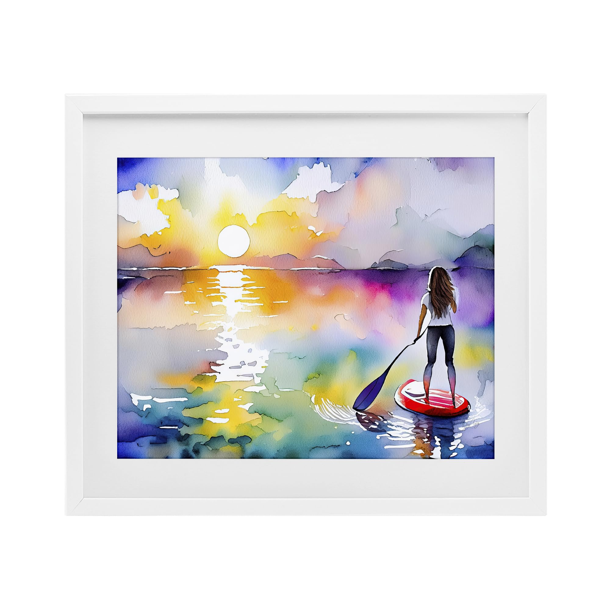 Stupell Industries Coastal White (Textured) Sunset Paddleboard Drift Coastal, 17 X 21 Inch Framed Print Under Glass