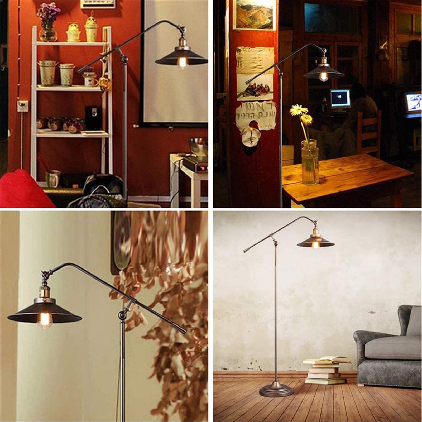 Stehlampe Wohnzimmer Vintage, Dimmbar Stehlampe Industrial mit Fernbedienung, 3000-6000K, Verstellbarer Arm, 6W LED Stehleuchte Retro Metall für Schlafzimmer Büro Arbeitszimmer, Braun