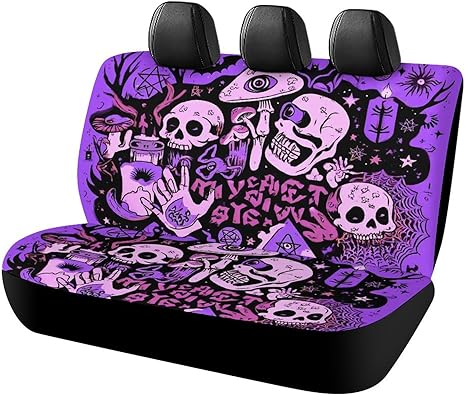 Cute Design Dirt Proof Dog Car Back Seat Covers, Auto Bench Seat Cushion Covers, Witch Witchcraft Goth Skull Mushroom Fashion Car Interior Decor