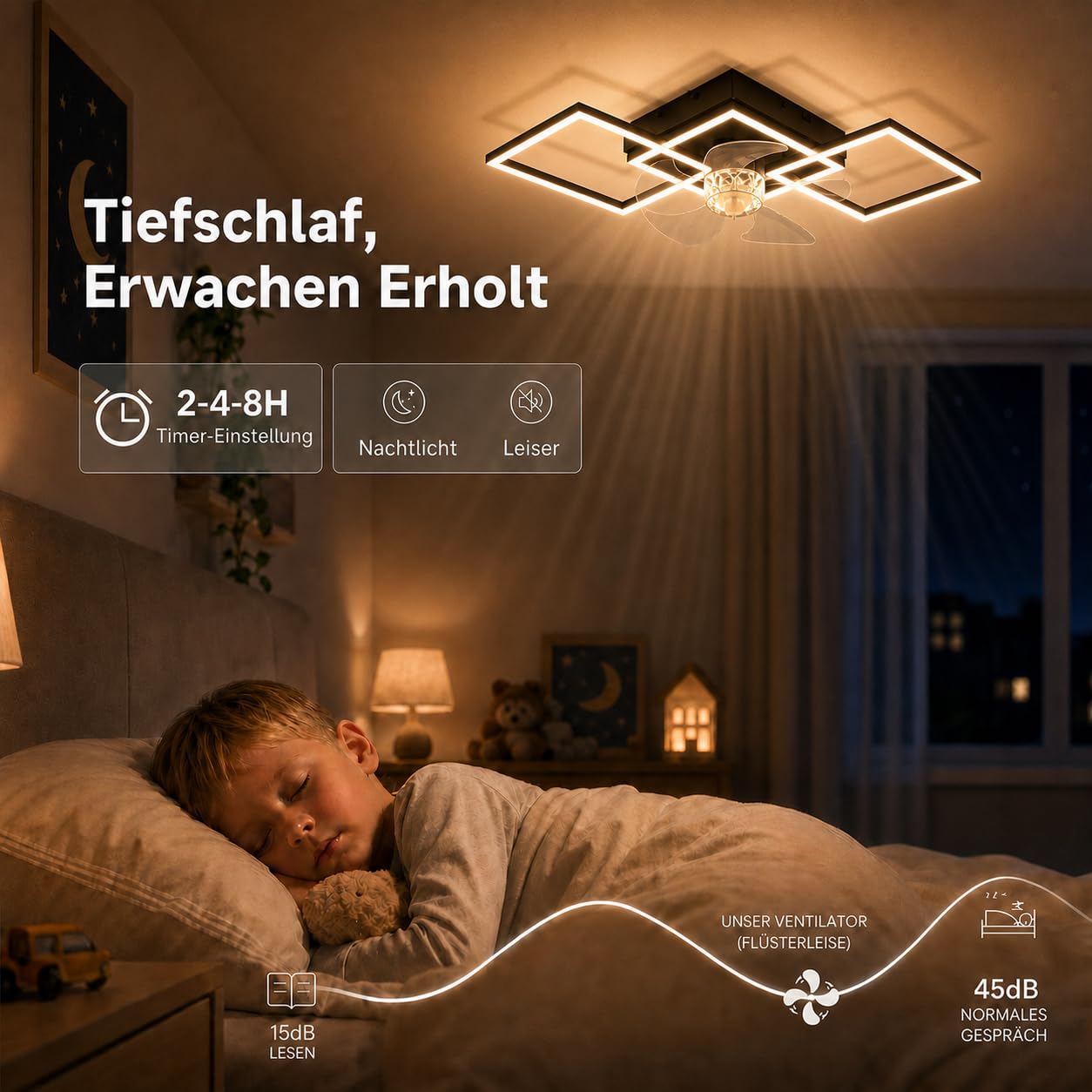 LED Lampka Na Suficie Do Salonu, Wentylator Sufitowy 31W Lampka | Sufitowa z Możliwością Regulacji Jasu, z Falistą, Cichy Wentylator z Oświetleniem, Duży Timer 6 Poziomów do Pokoju, Kuchni