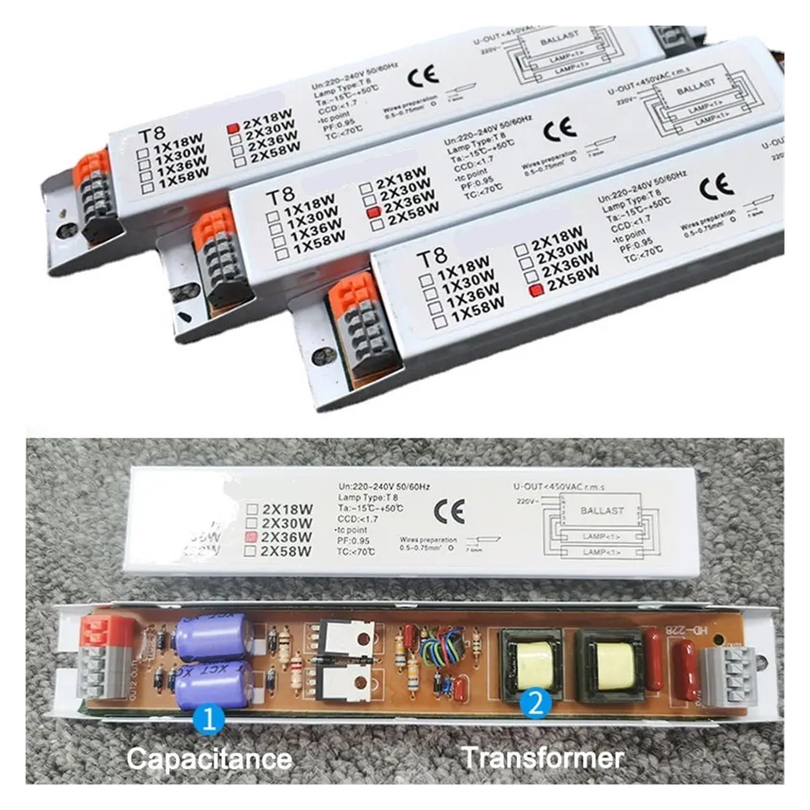 Elektronische EVG 220-240V T8 Elektronisches Vorschaltgerät 220–240 V, 36 W – Für Leuchtstofflampen, Energieeffizient