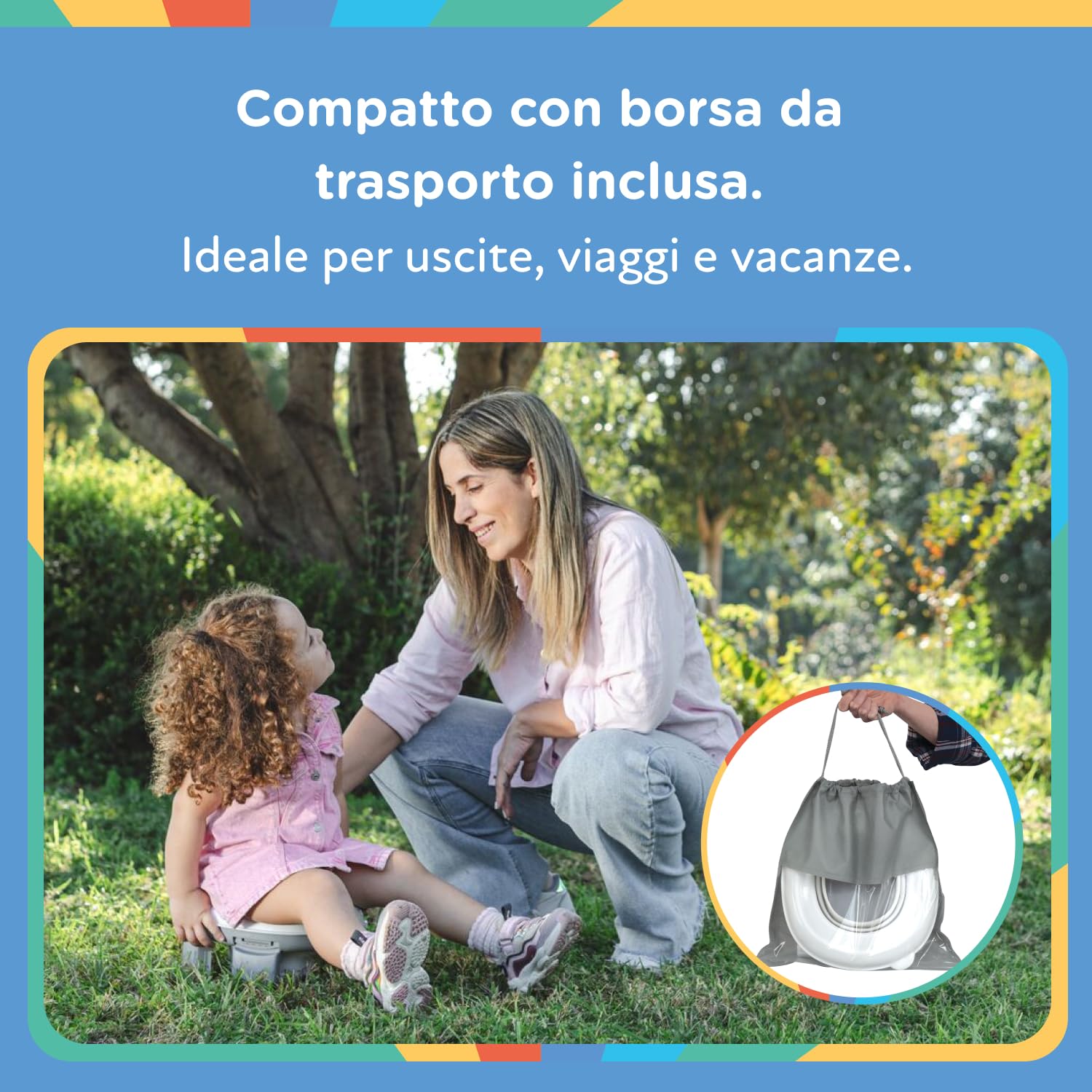 Nuby - Vasino portatile per bambini da viaggio - Wc portatile 2 in 1 Riduttore wc bambini o uso in autonomia - Con protezione paraschizzi e sacchetti usa e getta - Per imparare a usare il bagno