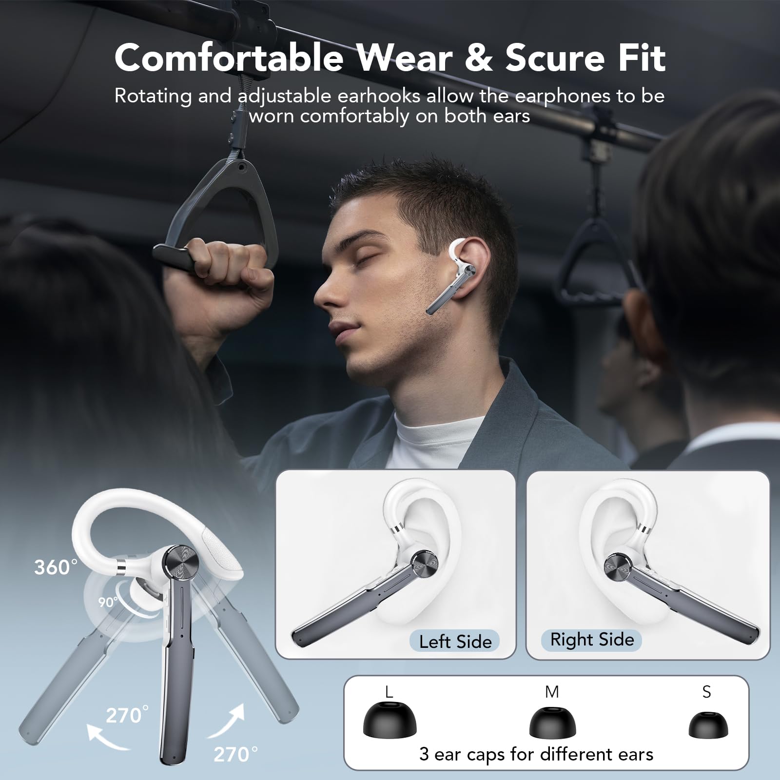 Auricolari Bluetooth V5.3 Singolo Con HD CVC8.0, 110 Ore Di Autonomia, 4 Mics, Riduzione Del Rumore, IPX7 Impermeabile, Per Guida/Lavoro