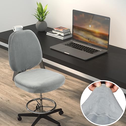 Miniatura 8 de BUYUE Funda para silla de oficina, terciopelo súper suave, elástica, lavable, sin brazos, protector a prueba de polvo (juego de negro)