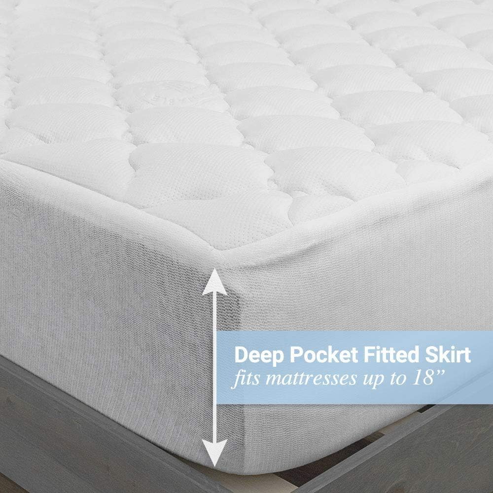 eLuxurySupply Double Thick Rayon Bamboo Mattress Topper with Fitted Skirt - Extra Plush Cooling Bamboo Mattress Pad - Hypoallergenic Down Alternative Fill - Made in The USA - Queen : Home & Kitchen