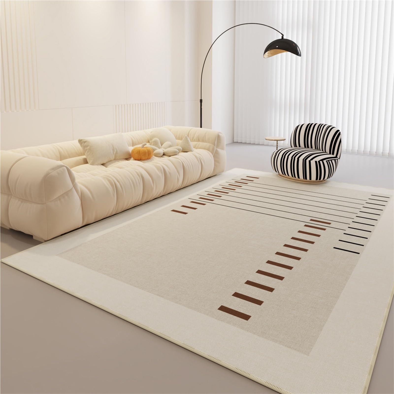 Tapis lavable pour salon avec design abstrait moderne et neutre