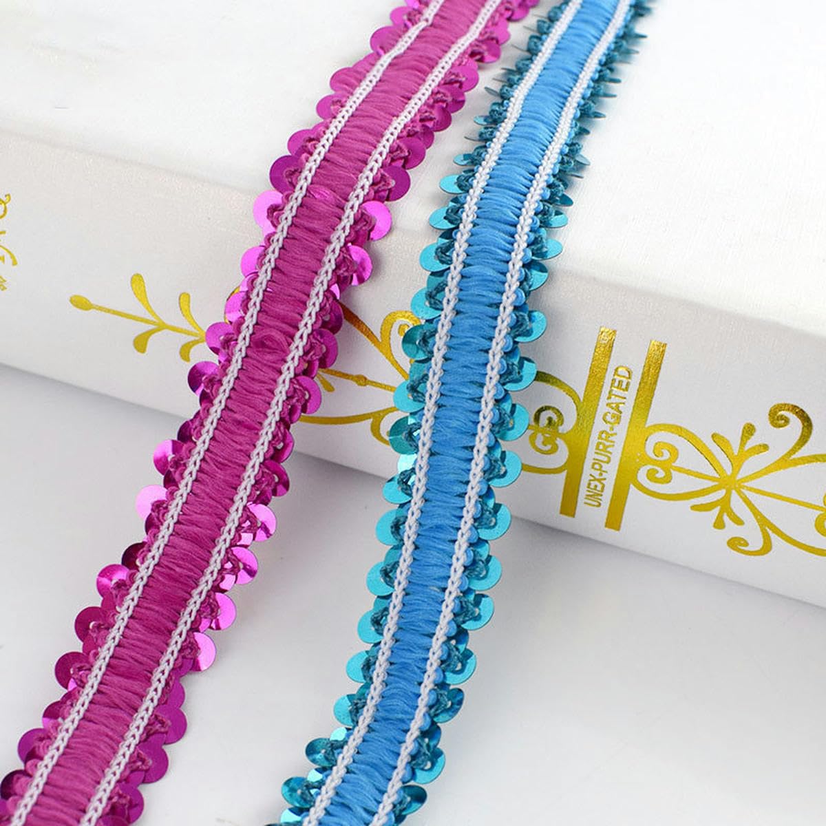 25 metri Nastri in tessuto di pizzo con paillettes Oro argento Finiture in pizzo elasticizzato per abito da ballo Fascia con paillette Accessori per cucire fai da te Rosa rossa 2 cm 25 metri