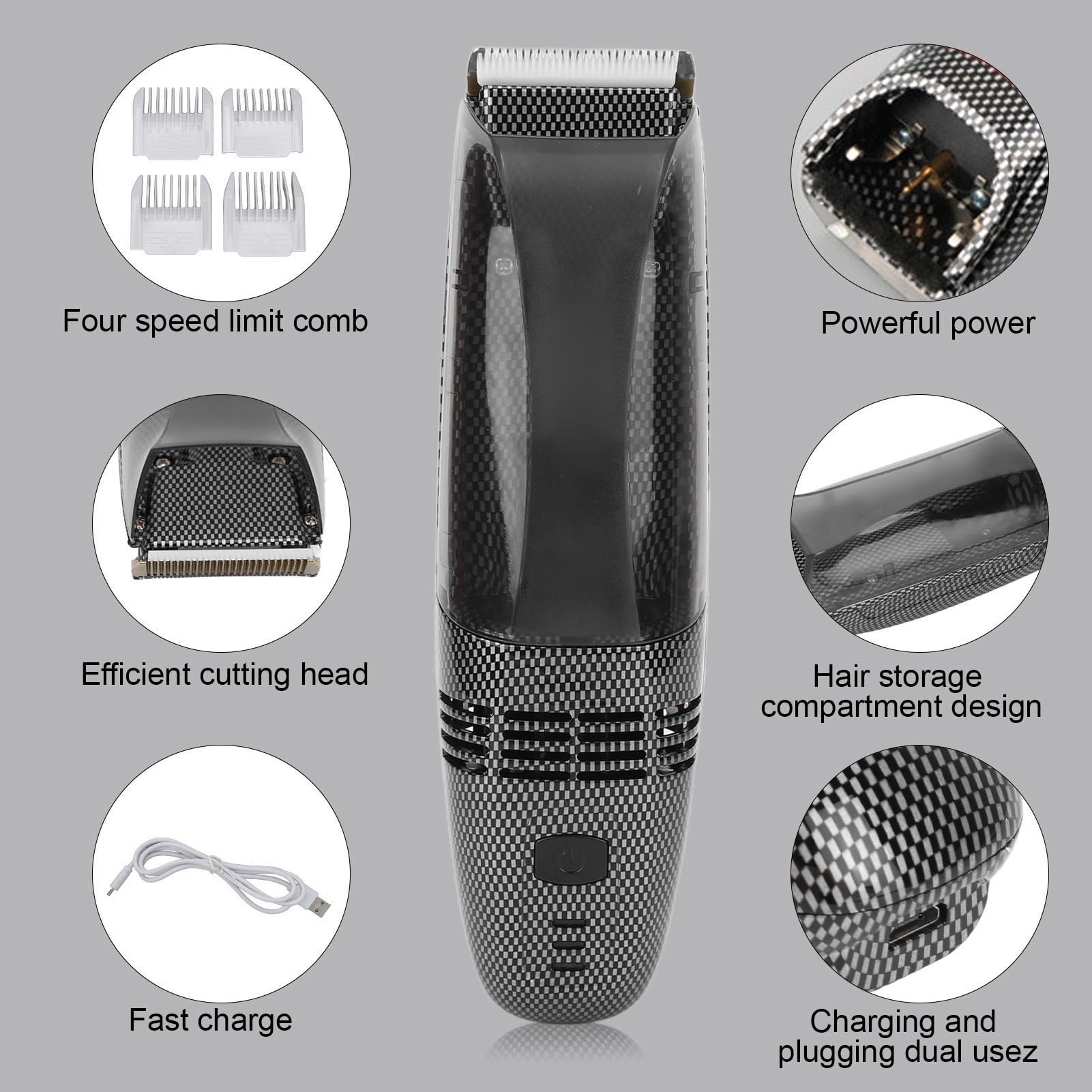 Asixxsix Tagliacapelli, Tagliacapelli Elettrico CON Ricarica USB ASPIONE AUTOMATICA DEI DEI CAPELLI GROOGER PER CAPELLI UOMO CON 4 PETTini GUIDA PER UOMO A CASA