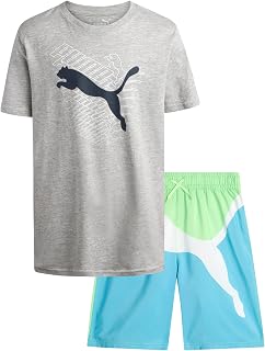 Traje de baño para niños, traje de baño con camiseta básica de manga corta a juego, conjunto de traje de baño para niños grandes (8-20)