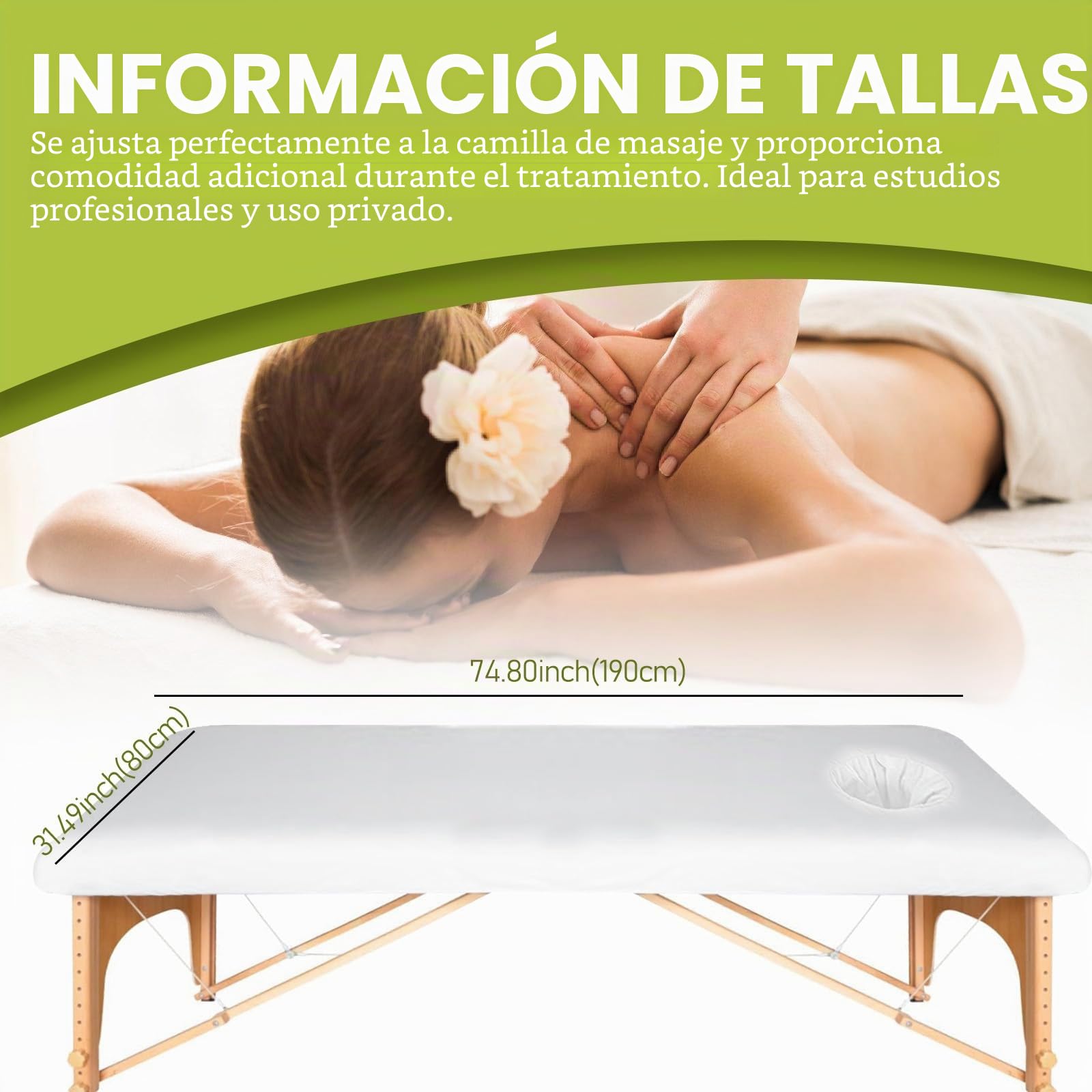 Funda elástica para camilla de masaje de 190 x 80 cm, funda para camilla de masaje con agujero, gruesa lavable, funda nórdica elástica, antisuciedad, para tumbonas de belleza y tratamiento,
