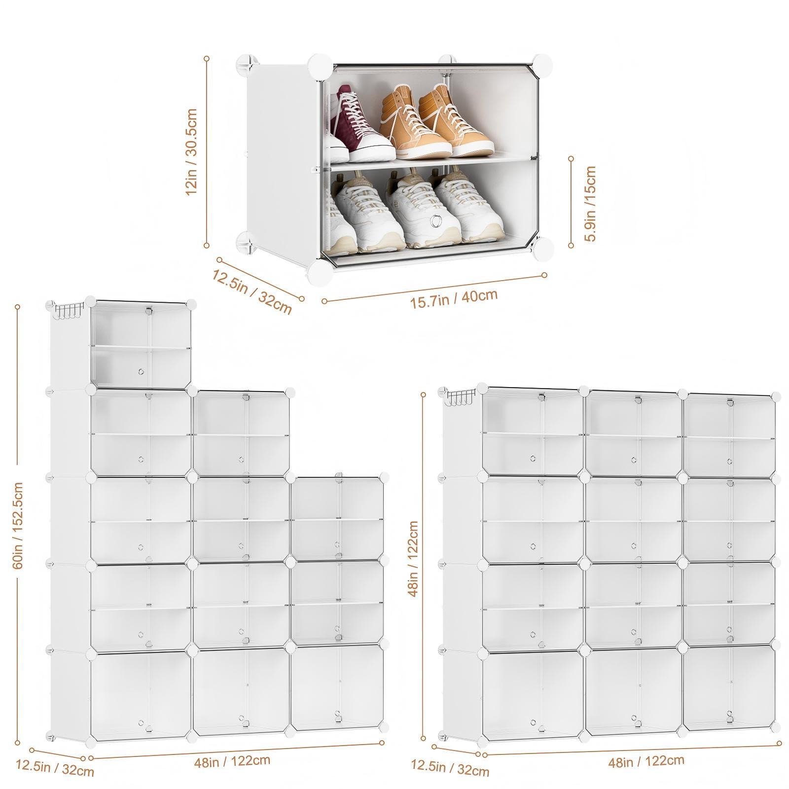 Scarpiera salvaspazio a 21 scomparti con porta, scarpiera modulare in plastica chiusa bianca, mobile per scarpe ingresso fai da te per corridoio camera da letto
