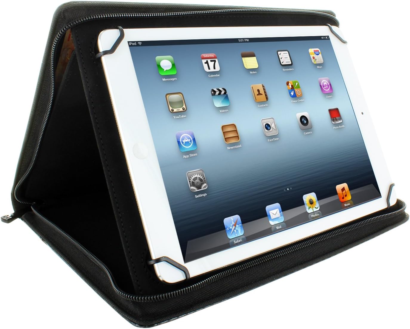 KHOMO Universal Tablet Padfolio Zippered Case for iPad Pro 12.9 Inch - Carbon Fiber Black - Compatible with All Versions of iPad Pro 12.9 inches (KHO-1702)