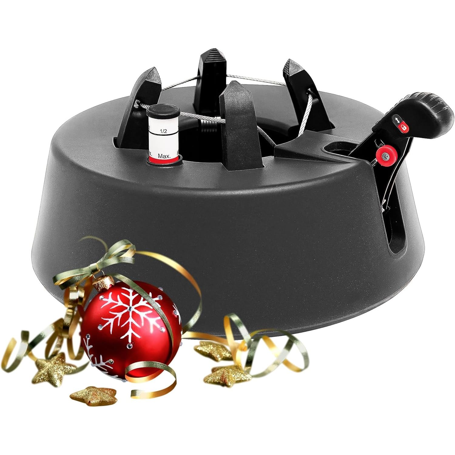 Blumixx Christmas-World Support pour Sapin de Noël Taunus - Pied de Sapin Stable pour Sapin Naturel jusqu'à 2,25 m, système à Levier, câble Unique, réservoir d'eau 2 L
