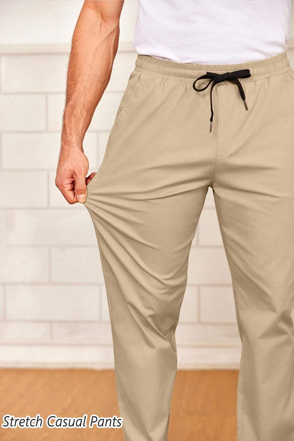 COOFANDY Men's Drawstring Casual Pants Cotton Twill Elastic Waist Chino Pants - Image 3