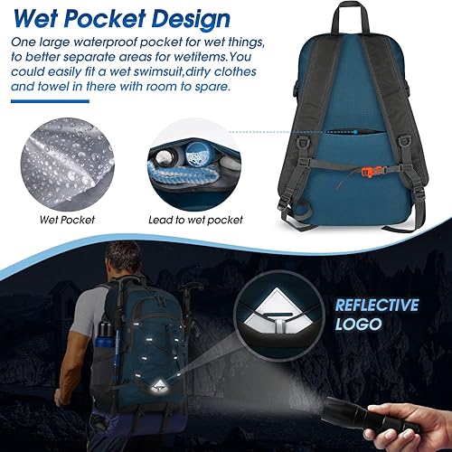 Miniatura 4 de IGOLUMON Mochila de senderismo de 40 L, plegable, ligera, mochila de camping para hombres y mujeres, impermeable, mochila de senderismo al aire