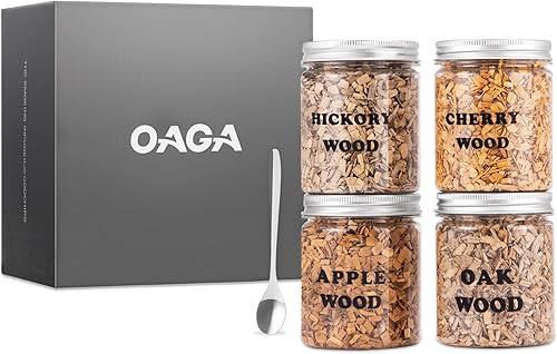 Virutas de madera natural para ahumador de cóctel, 4 sabores, para fiestas de cóctel, chips de ahumado de combustión rápida compatibles con