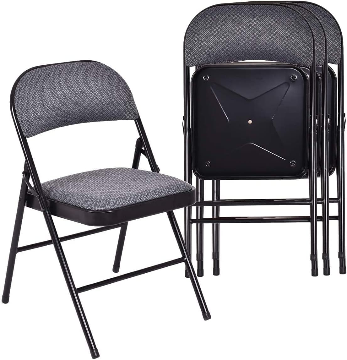 Moccha 4 Pack Folding Chairs, Stackable Fabric Commercial Chair with Metal Frame, Lightweight Portable Foldable Chairs with Padded Seat for Home Office Wedding Party Indoor Outdoor Events (Gray)