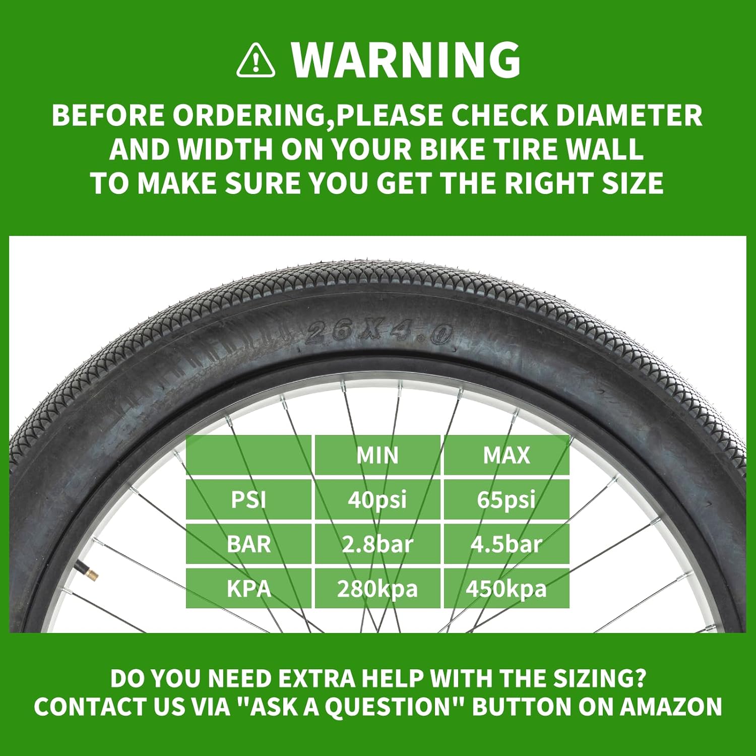 26x4.0 Fat Tire 1-Pack 4-in-1 Complete Kit - Puncture Resistant Heavy Duty E-Bike Tires with 1 Inner Tubes, 1 Rim Strips & 2 Levers - Foldable Professional Replacement for Fat Bikes, Beach Cruisers