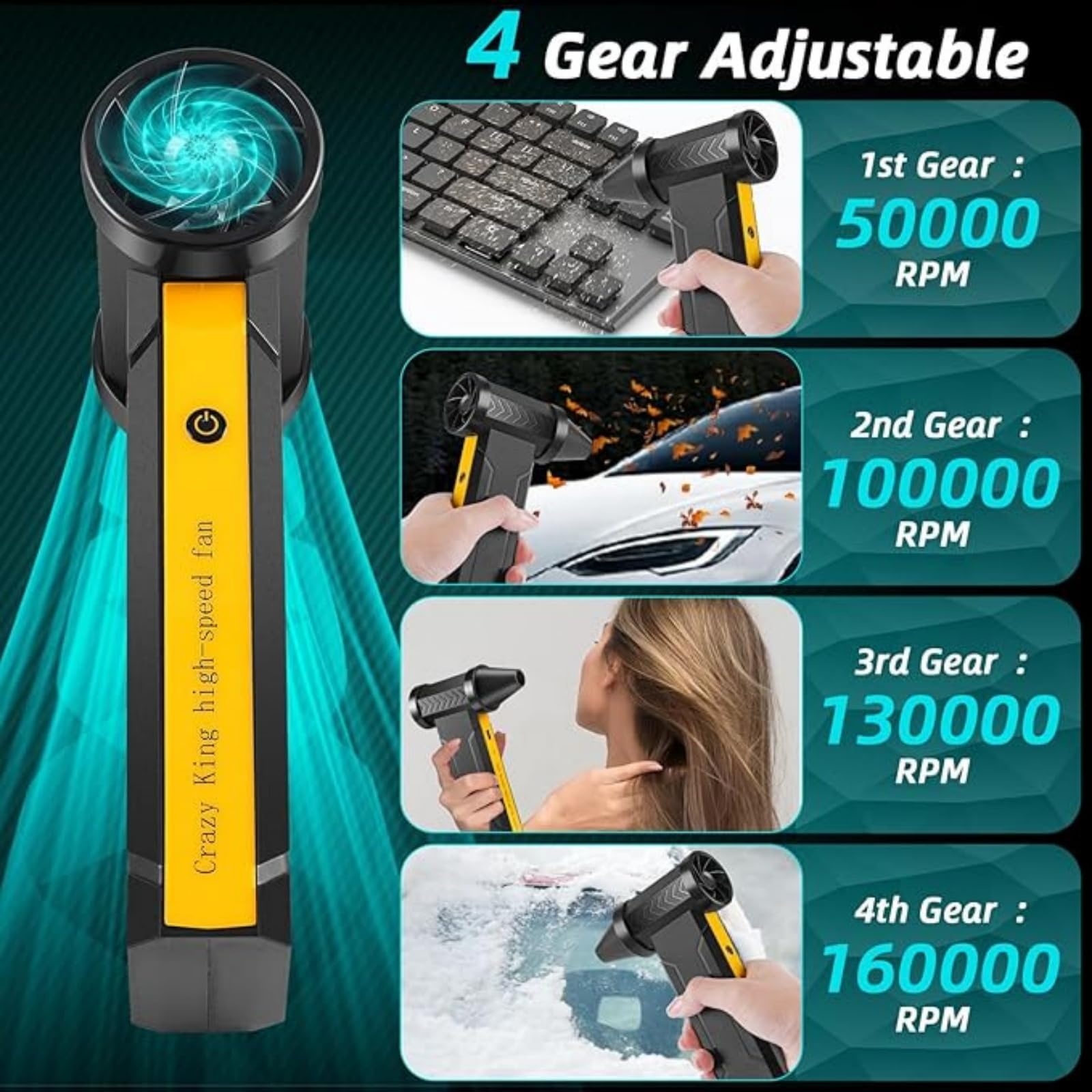 EMEBAY Souffleur Air Comprimé/Ventilateur Turbo Portable, 160000TR/Min de Pulvérisation d’Air Comprimé avec Batterie 10000mAh Plumeau Air comprimé Air Duster pour Nettoyage PC Maison Voiture