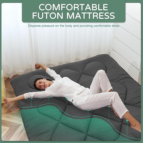 Miniatura 4 de LILYPELLE Colchón japonés de suelo futón, tamaño Queen de 60 x 80 pulgadas, colchones plegables, colchones enrollables, tapete para dormir, tatami,