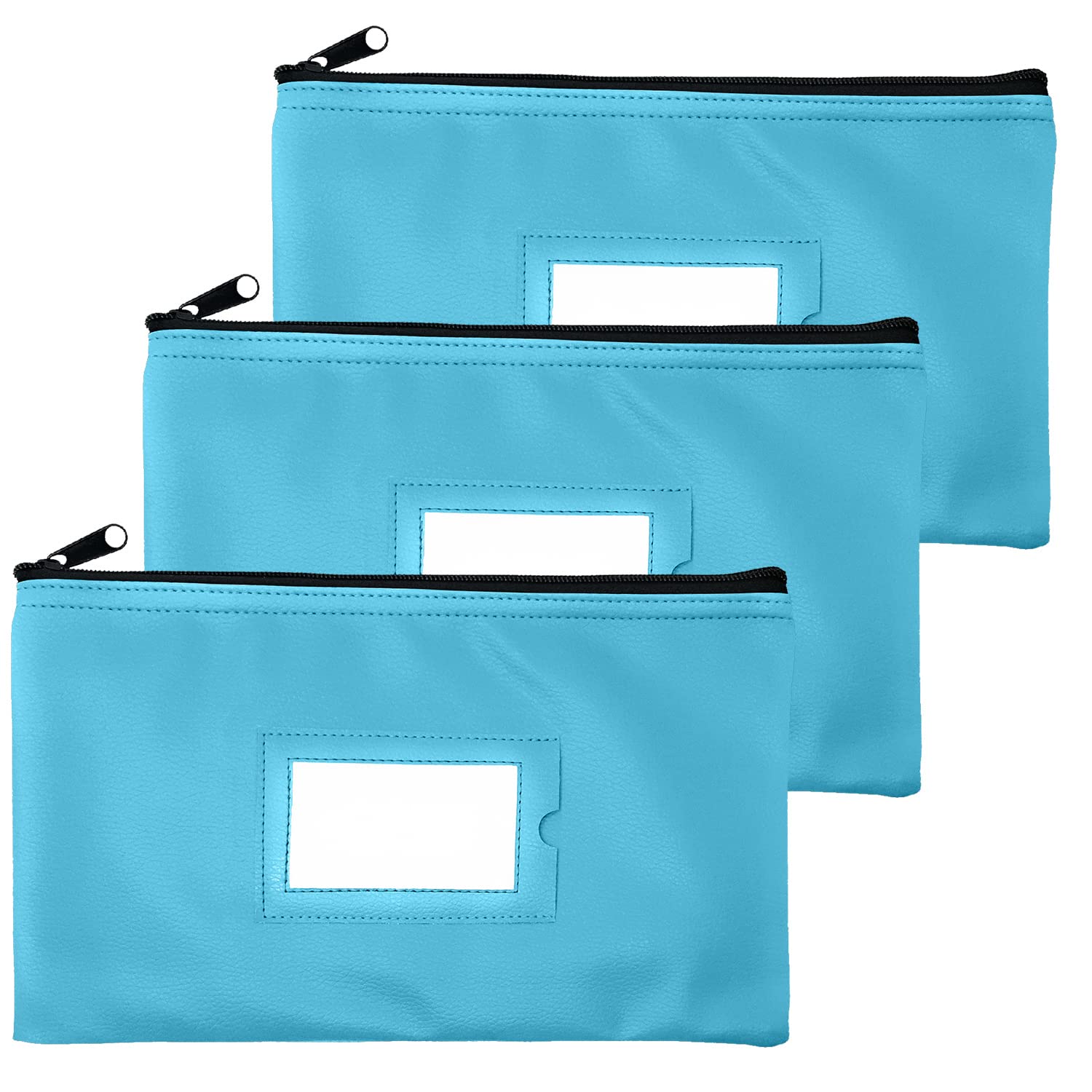 Money Bank Deposit Bag with Zipper, Cash Pouch, Light blue, 11x6 in, 3 Pack