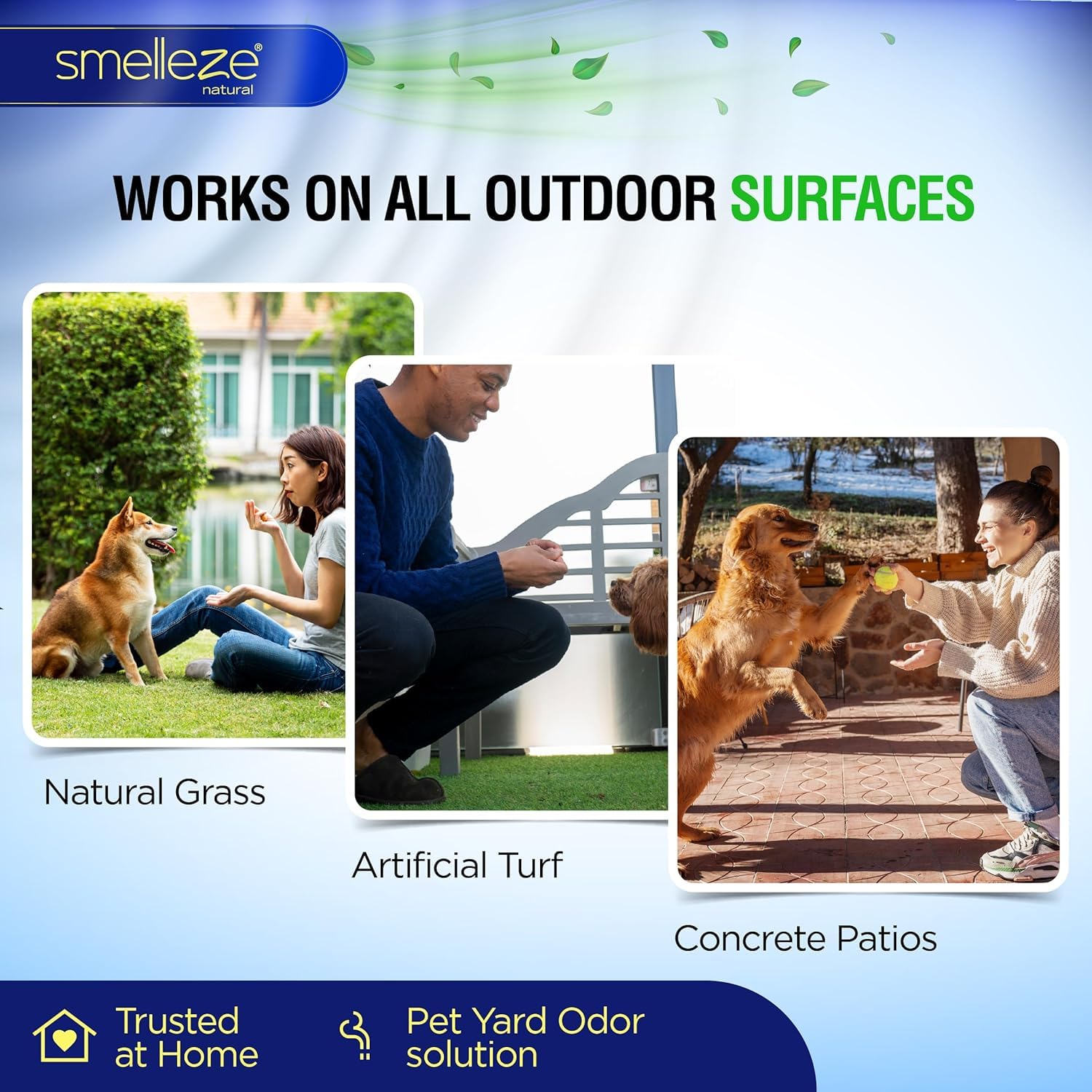 SMELLEZE Desodorante natural para eliminar olores de patio y hormigón: 50 libras. Los gránulos eliminan el olor de orina y heces de mascotas al aire libre. Larga duración. Seguro para personas,