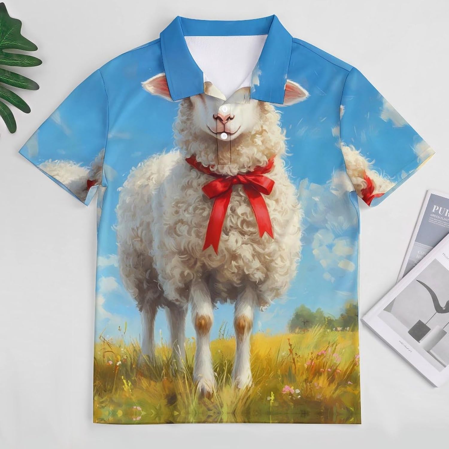Sheep on A Grassy Field Womens Golf Polo Shirts Summer Short Sleeve Collared 3 Buttons T Shirt Activewear Tops