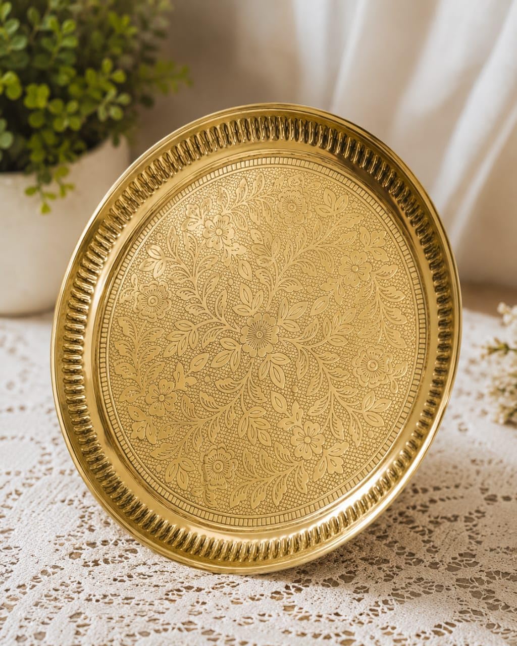 BHAVICREATION Puja Thali Puja Plate Brass Puja Plate Brass (8 x 8 inch)