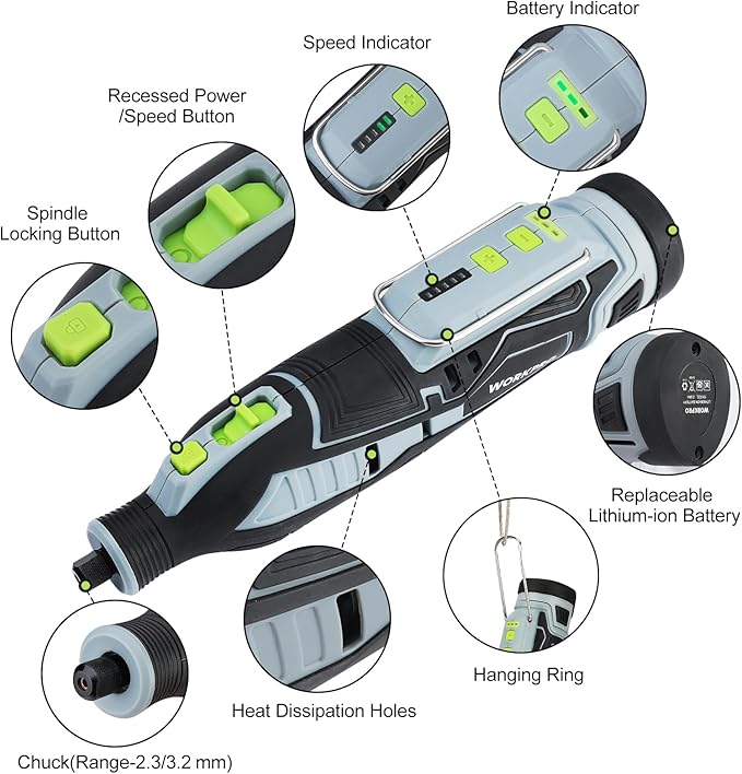 Kit de Herramienta Rotativa Inalámbrica 12V y Taladro Atornillador Rosa 20V WORKPRO miniatura 3