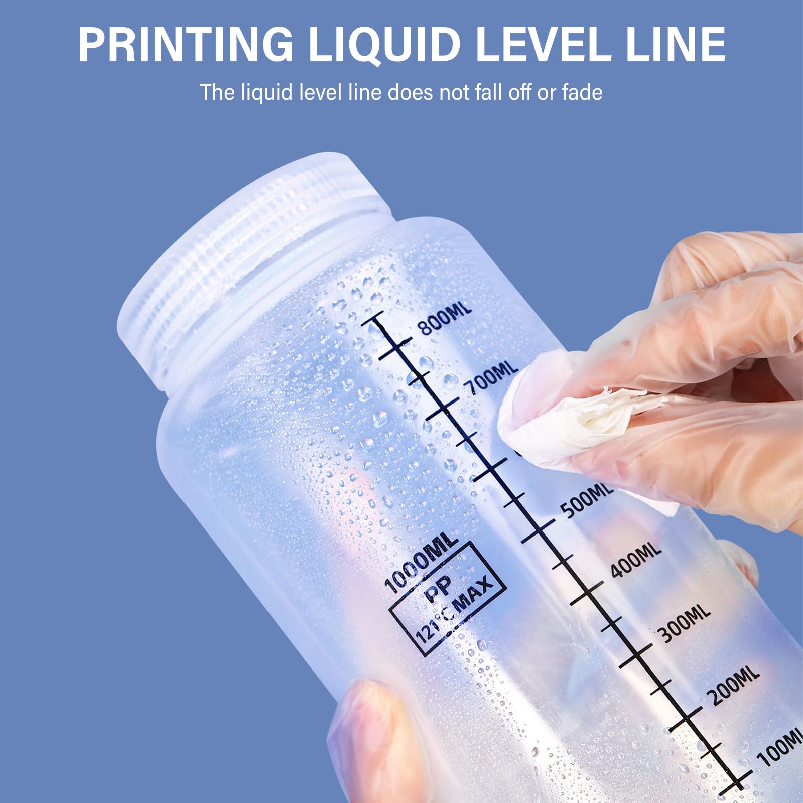 4 bottiglie a collo largo, in plastica, da 1000 ml, per laboratorio, a prova di perdite, a collo largo, con etichette scalate, per bottiglie di pillole, bottiglie di campioni d'acqua