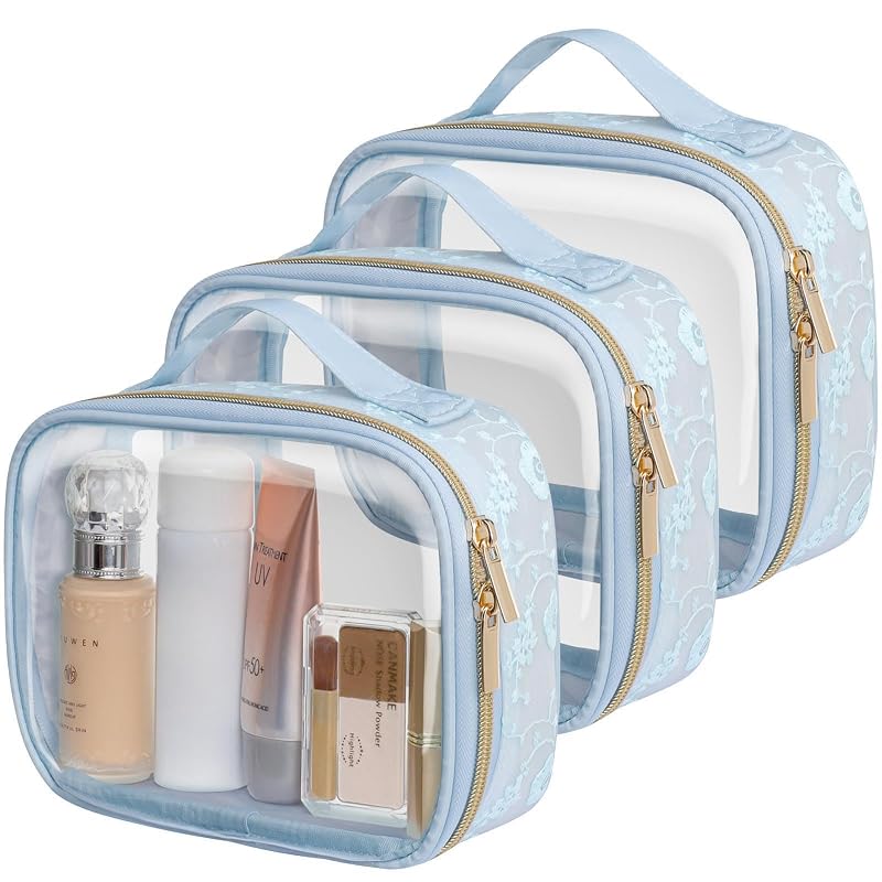 PACKISM Necessaire transparente para viagem azul, Pacote com 3