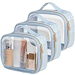 PACKISM TSA Approved Toiletry Bag - Floral Texture Lace Clear Makeup Bags, Ease of Clamshell Closing, Handles and Double Zippers, 0.5 mm Thicker Clear Toiletry Bags, Good for Travel, Blue