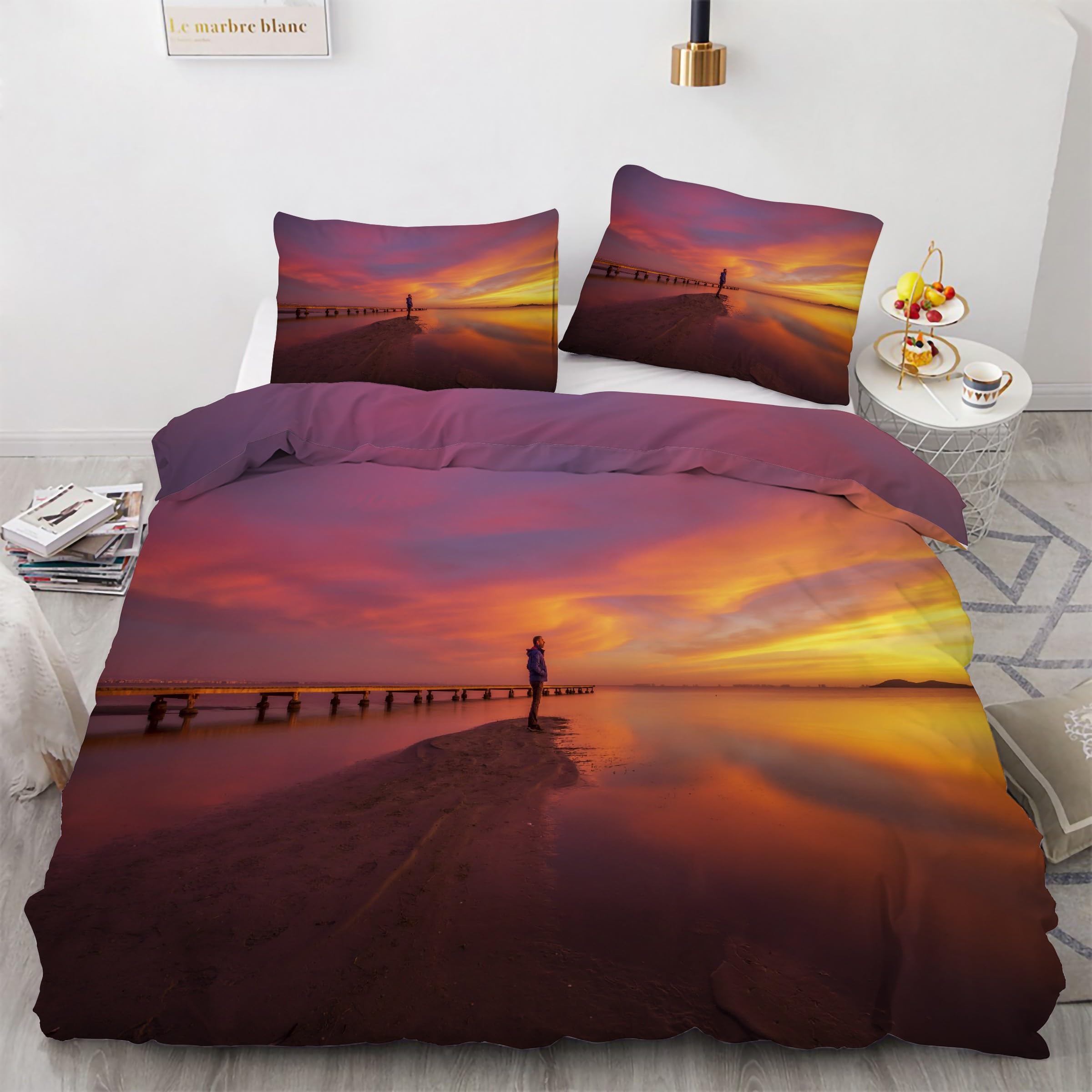 Housse de couette 220x240 froissement évité parure de lit coucher de soleil