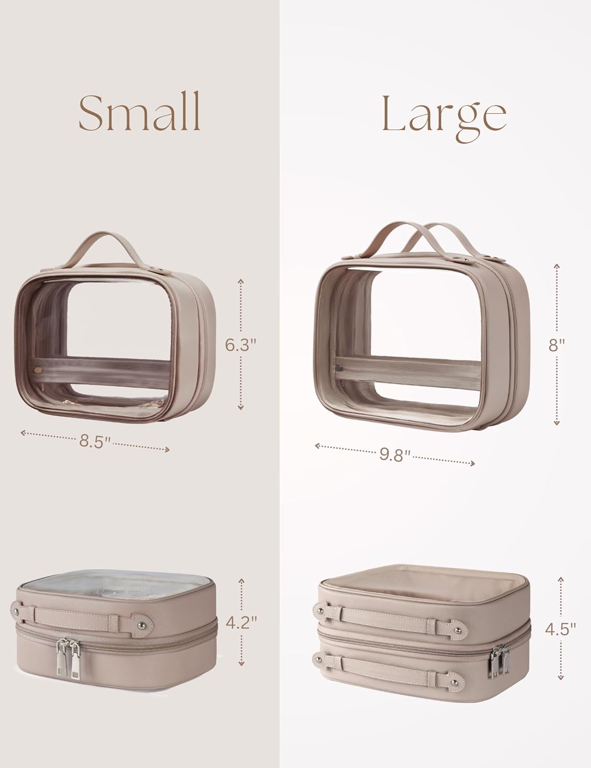 Clear Cosmetic Bag Double Layer 4 Compartments Travel Toiletry Bag Clear Makeup Bag Case with Zipper Transparent Travel Bag for Toiletries, Gift for Women Girls (Taupe, Small) - Image 4