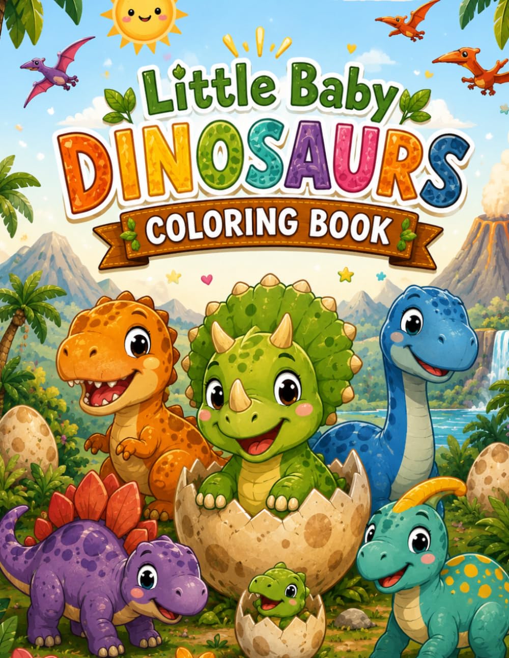 Little Baby Dinosaurs Coloring Book: Cute Prehistoric Scenes and Friendly Dino Adventures for Toddlers and Kids
