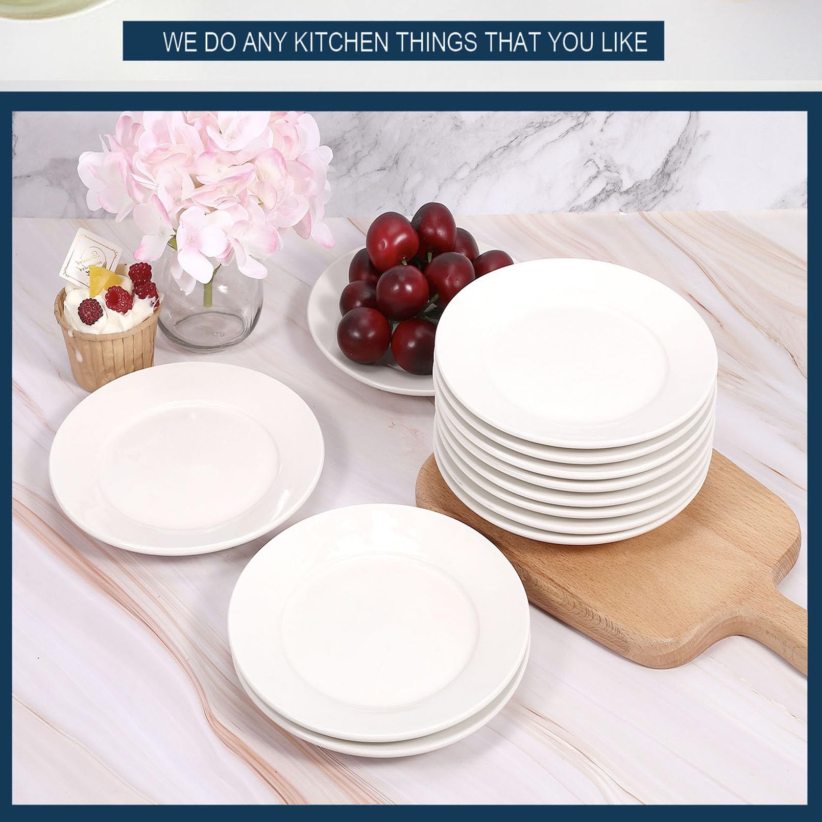 12 platos de postre de porcelana (18 piezas), IJRPLM18 platos de porcelana para postre/ensalada, platos pequeños para aperitivos, platos blancos pequeños de 6 pulgadas, juego de platos de