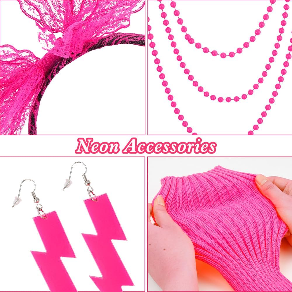 Women's Halloween Costumes,80s Outfit Woman,80s Accessories for Women,Neon Accessories for Disco Party (18 Pcs) - Image 4