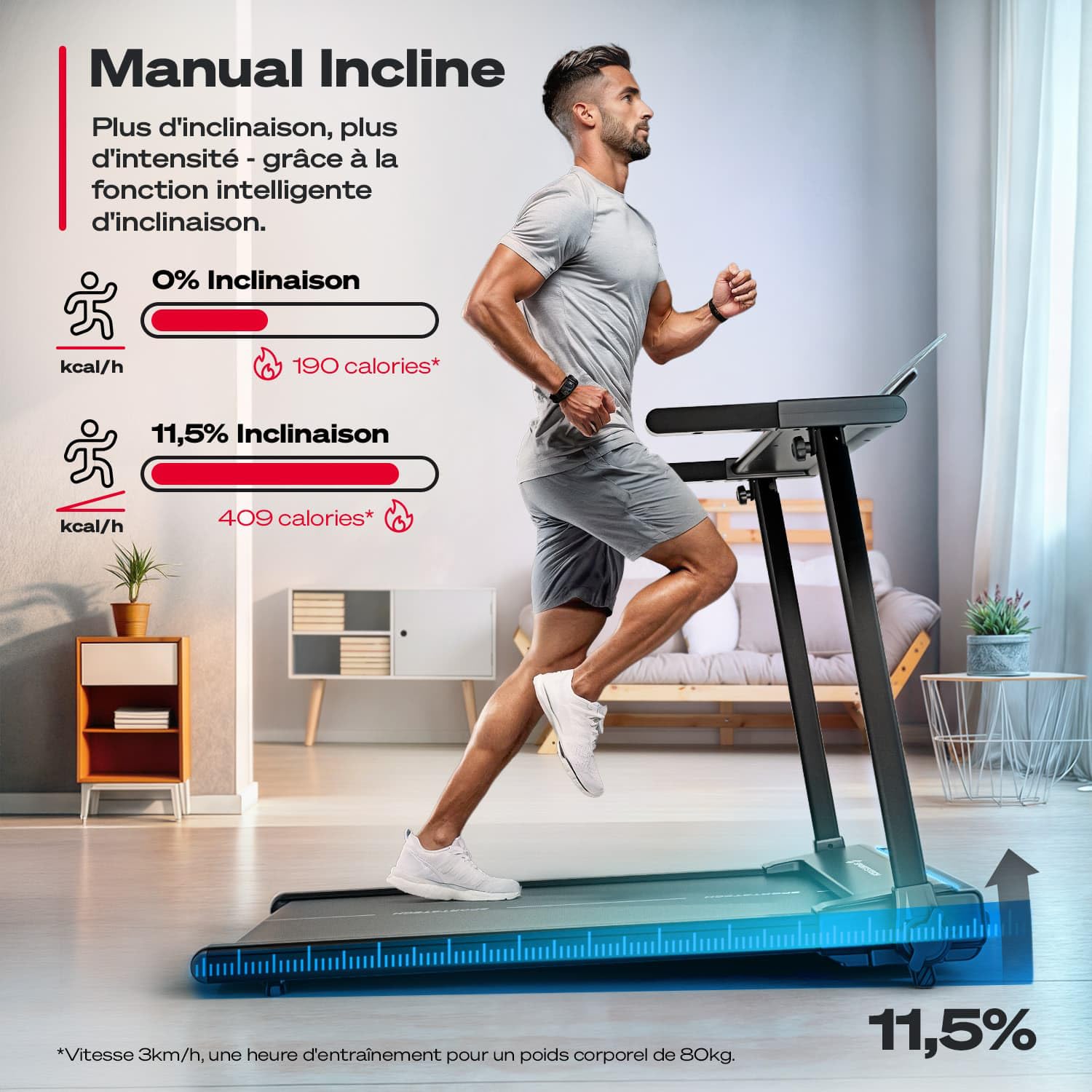 Sportstech sProRun Tapis de Course Pliable 12 km/h 120 kg Inclinaison 9% Bluetooth